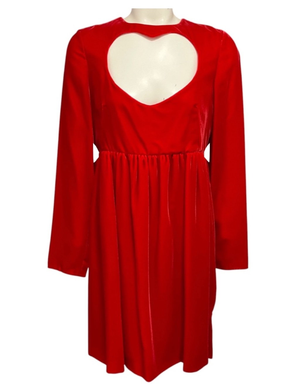 CHLOE RED CRUSH HEART CUT OUT DETAIL VELVET DRESS